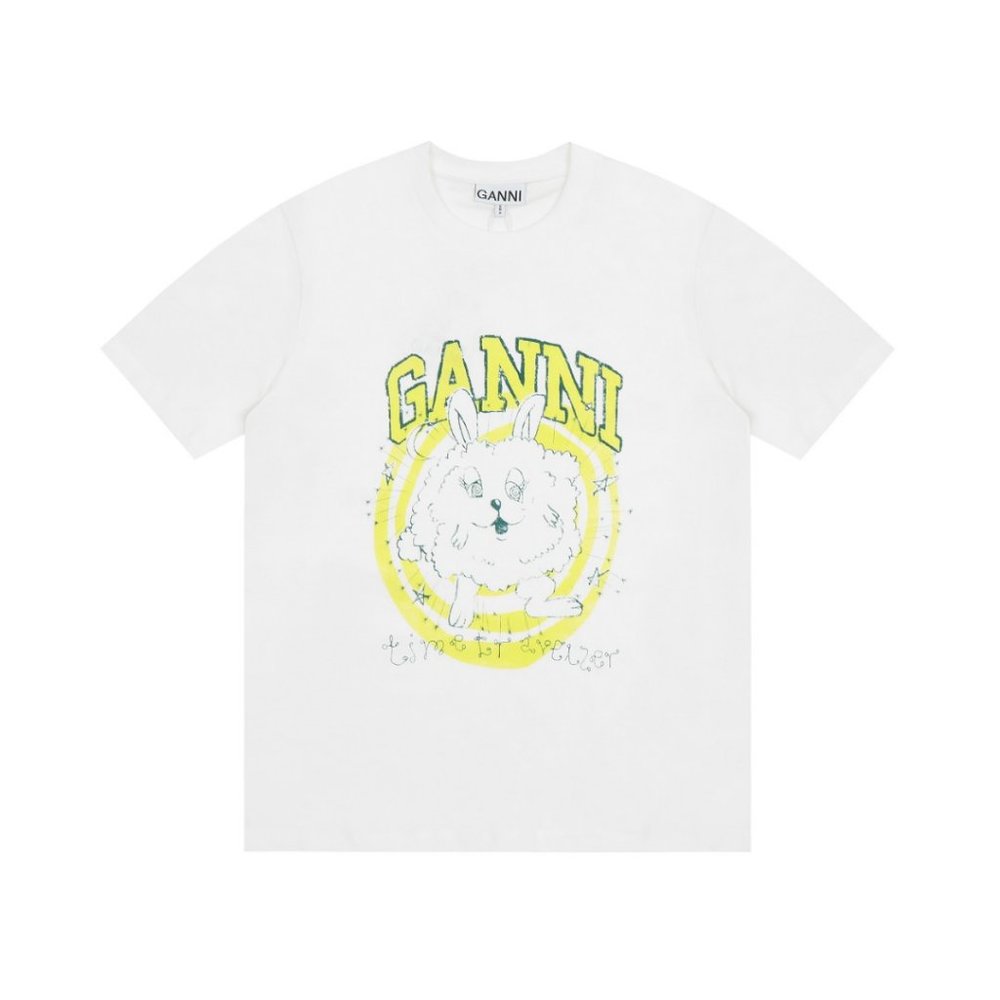 Ganni white printed short-sleeved T-shirt